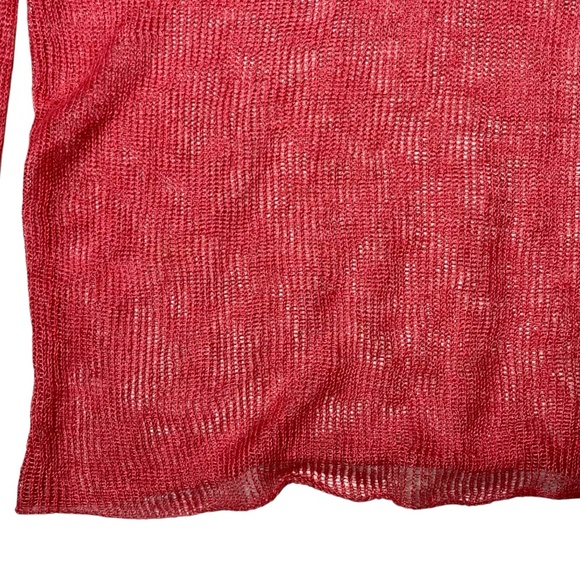 Eileen Fisher System Size Large Sweater Knit Fishnet Boxy Coral Red 100% Linen - Picture 3 of 7
